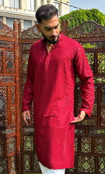 Load image into Gallery viewer, Men&#39;s Faux-Georgette Hakoba Kurta - HONC0322897
