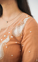 Load image into Gallery viewer, Women&#39;s Lakhnavi Handcrafted Mul Chanderi Chikankari Stitched Kurta, Dupatta And Pant Set - HONC03144550
