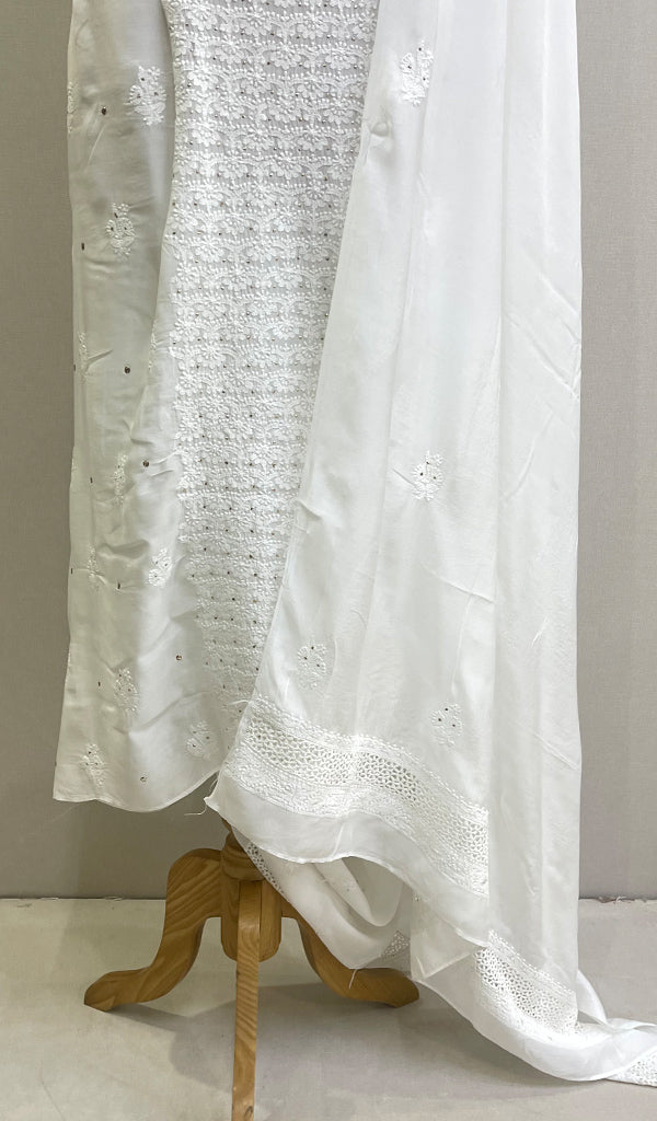 Women's Lakhnavi Handcrafted Muslin Chikankari Kurta And Dupatta Set - HONC0108139