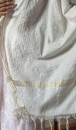 Load image into Gallery viewer, Women&#39;s Lakhnavi Handcrafted Chanderi Silk Chikankari Dupatta - HONC068109
