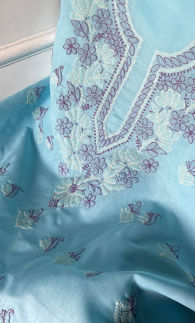 Women's Lakhnavi Handcrafted Unstitched Cotton Chikankari Suit Material - HONC0321793