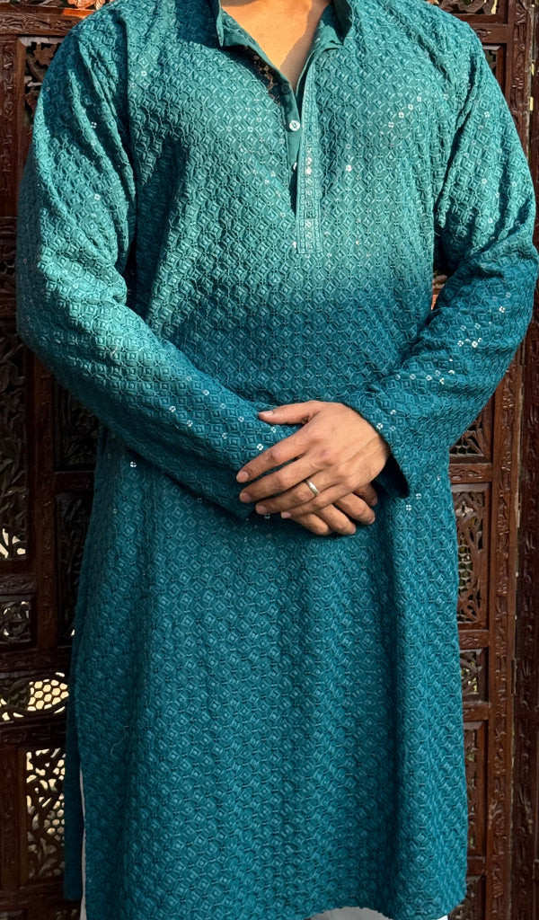 Men's Faux-Georgette Hakoba Kurta - HONC0266679