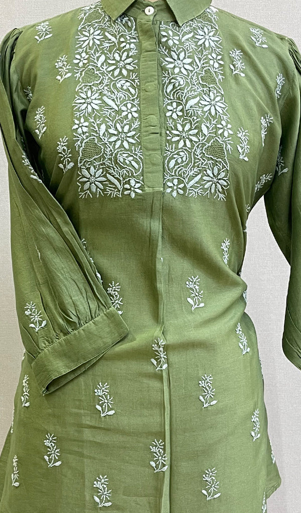Women's Lakhnavi Handcrafted Chanderi Silk Chikankari Top - HONC0166339