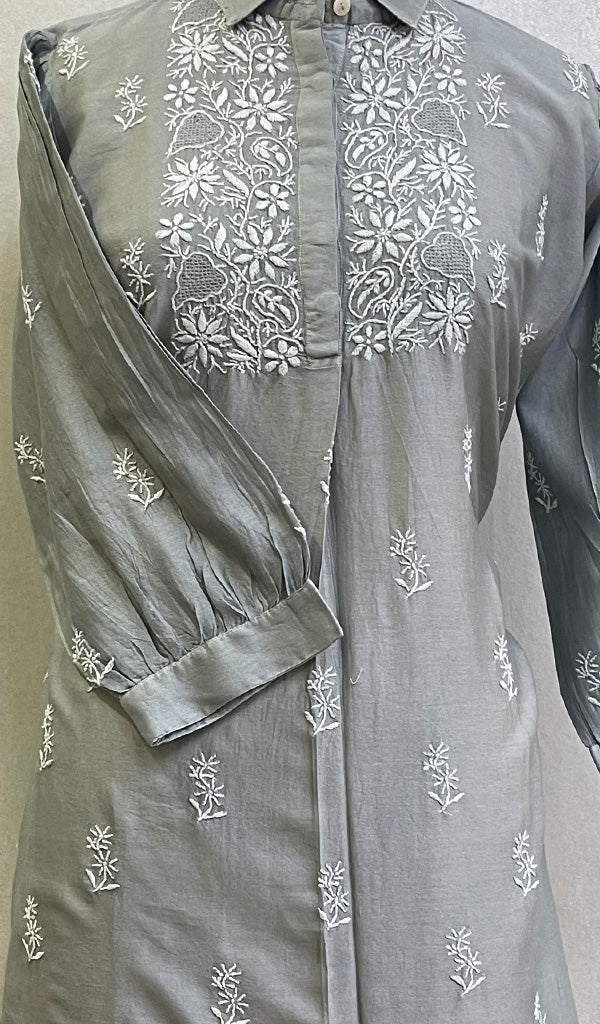 Shamina Women's Lakhnavi Handcrafted Chanderi Silk Chikankari Top - HONC0166358