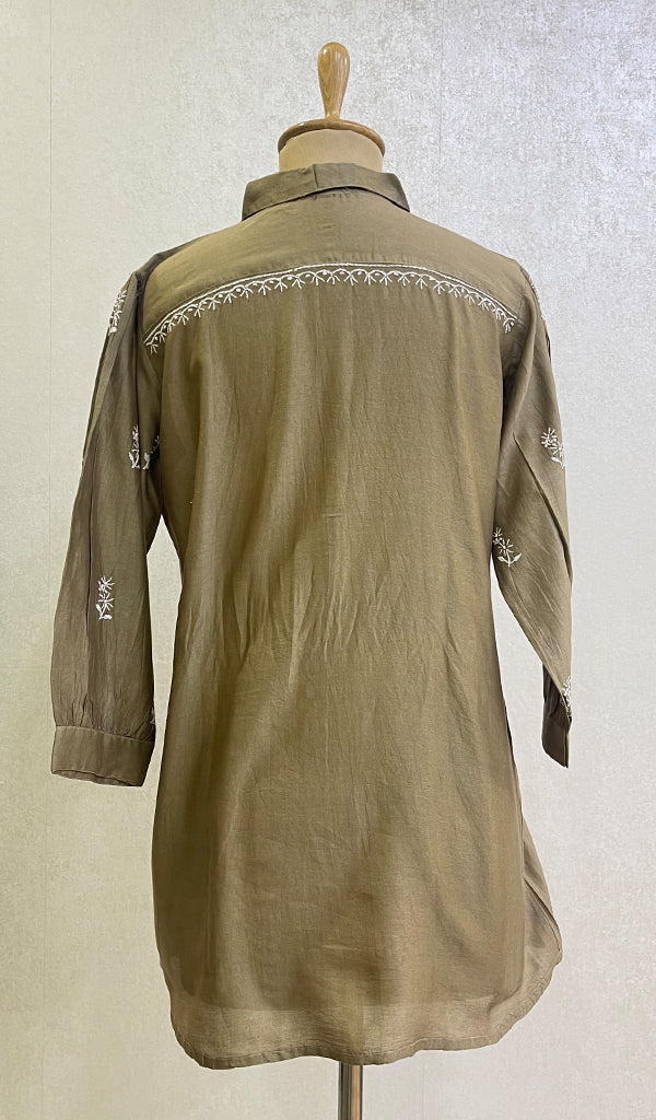 Shamina Women's Lakhnavi Handcrafted Chanderi Silk Chikankari Top - HONC0166352