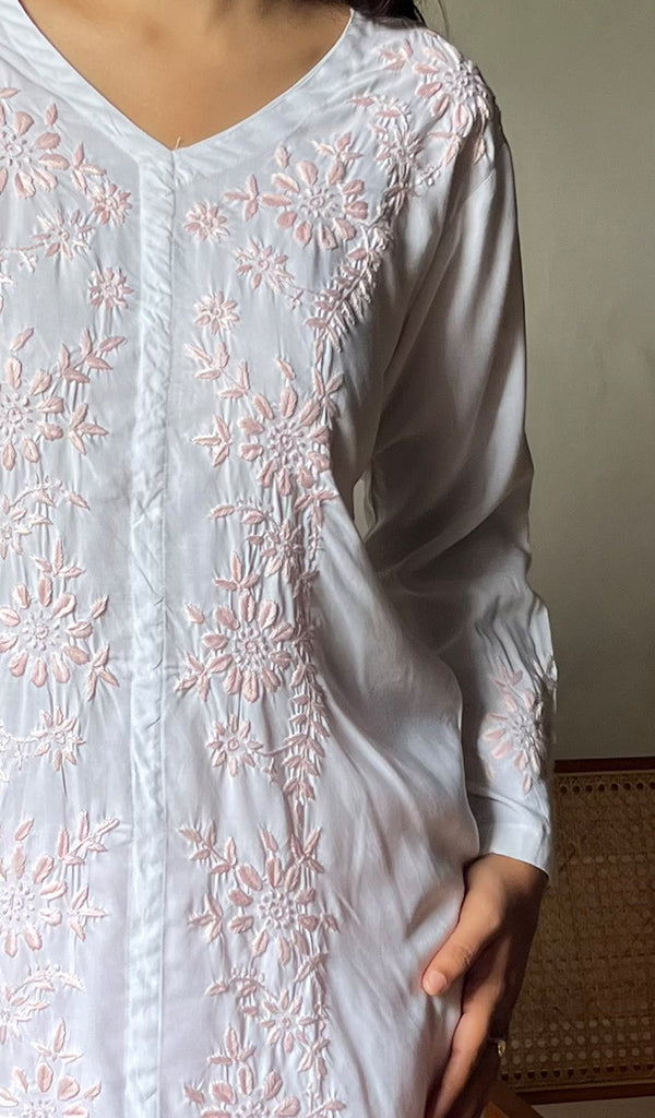 Nasrin Women's Lakhnavi Handcrafted Modal Cotton Chikankari Top - HONC0276627