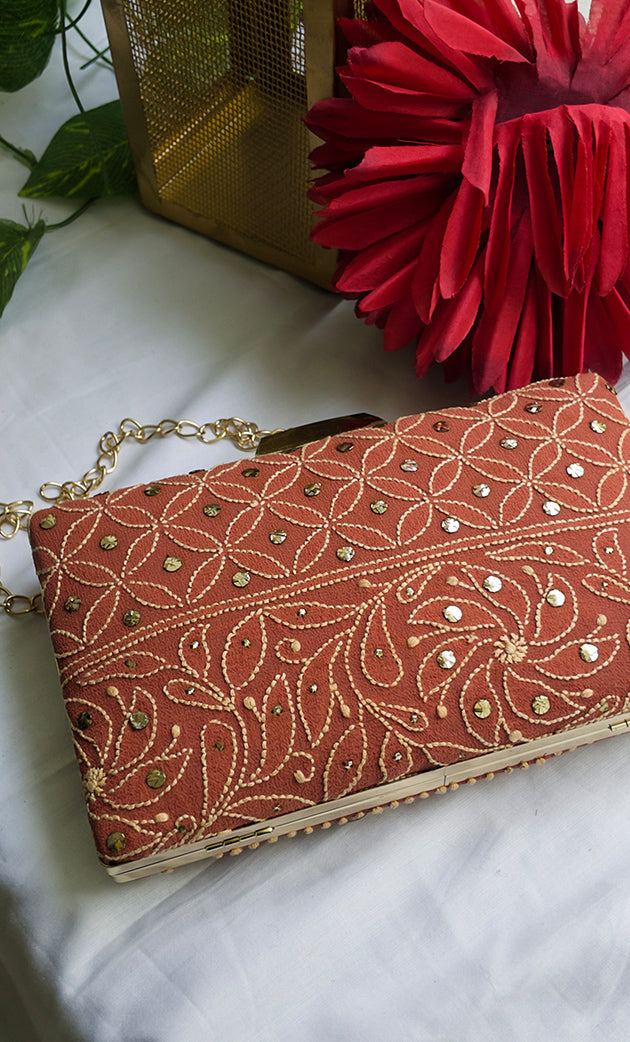 Embroidered  Chikankari Floral Clutch  - HONC0263104