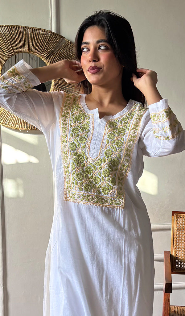 Huma Women's Lucknowi Handcrafted Cotton Chikankari Kurti - HONC0160413