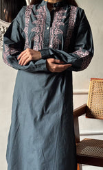 将图像加载到图库查看器中， Women's Lakhnavi Handcrafted Cotton Chikankari Oversized Kurta And Pant Set - HONC0297435