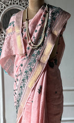 将图像加载到图库查看器中， Women&#39;s Lakhnavi Handcrafted Chanderi Silk Chikankari Saree - HONC0312052
