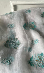 Load image into Gallery viewer, Mehnaj Women's Lakhnavi Handcrafted Pure Organza Chikankari Unstitched Kurta And Dupatta Set- HONC0228643