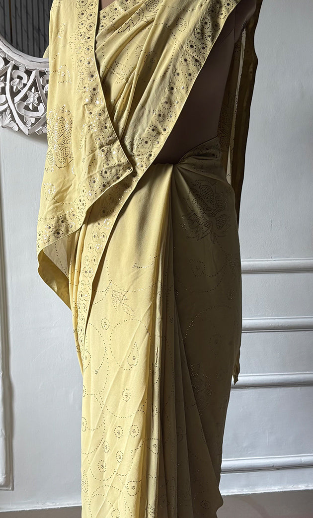 Women's Lakhnavi Handcrafted Pure Silk Georgette Chikankari Saree - HONC0307217