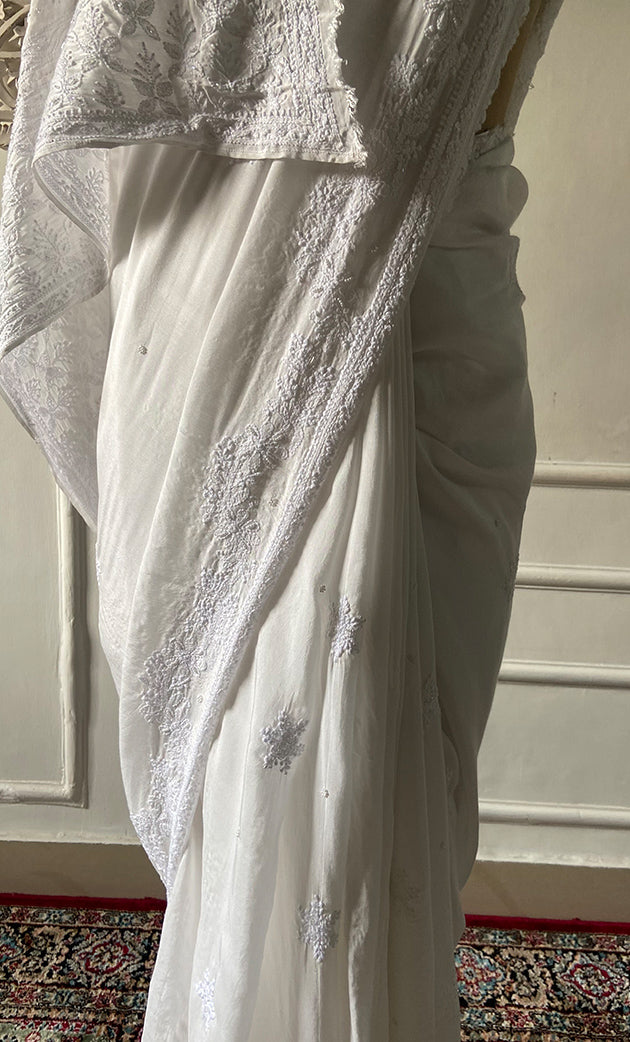 Women's Lakhnavi Handcrafted Viscose Georgette Chikankari Saree - HONC0278733