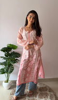 Women's Lakhnavi Handcrafted Muslin Chikankari Kurti - HONC0358944
