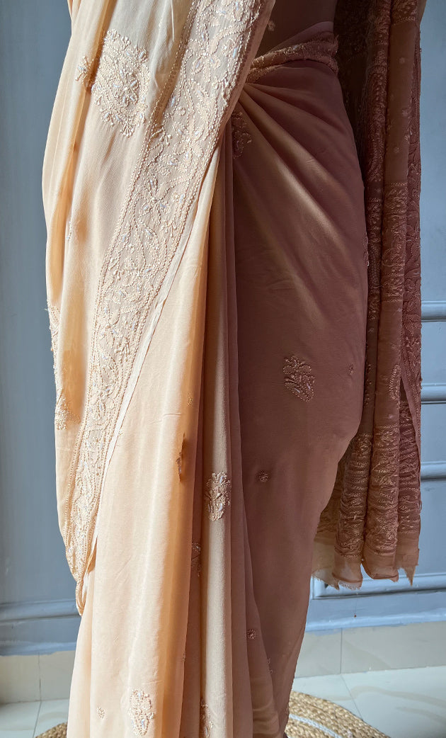 Women's Lakhnavi Handcrafted Viscose Georgette Chikankari Saree - HONC0290057