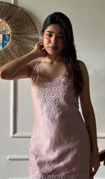 Load image into Gallery viewer, Amreena Women's Lakhnavi Handcrafted Chanderi Silk Chikankari Top And Pant Set - HONC0344948