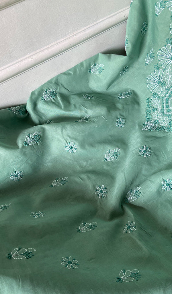 Women's Lakhnavi Handcrafted Unstitched Cotton Chikankari Suit Material - HONC0364006