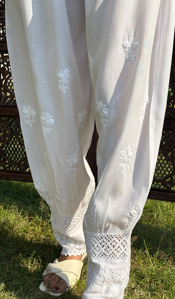 Women's Lucknowi Handcrafted Modal Cotton Afghani Chikankari Pant - HONC0226040