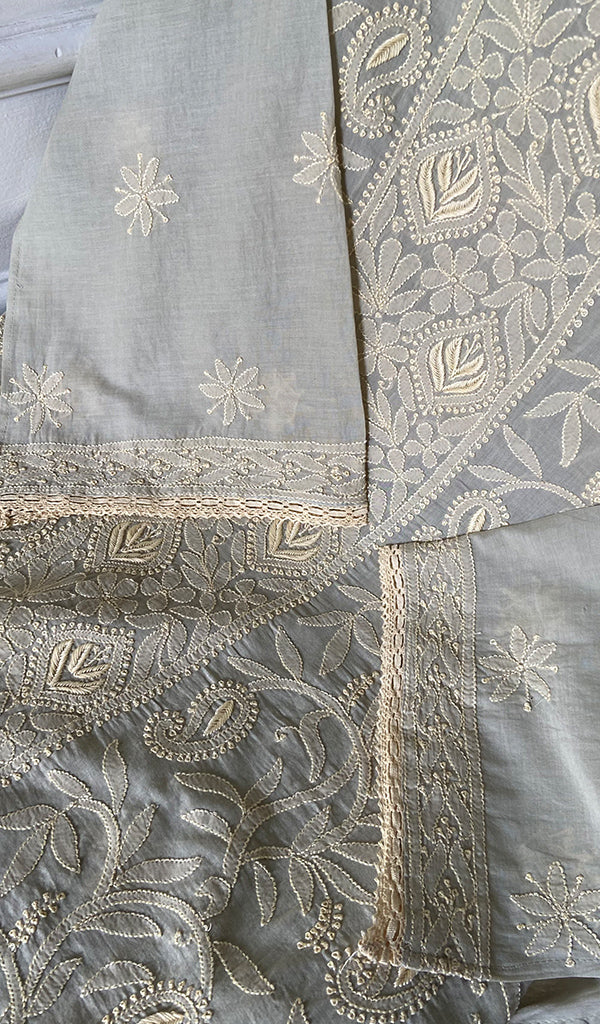 Women's Lakhnavi Handcrafted Cotton Chikankari Unstitched Kurti Fabric - HONC0348846