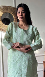 Load image into Gallery viewer, Women's Lakhnavi Handcrafted Cotton Chikankari Kurti - HONC0356953