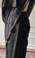 Load image into Gallery viewer, Women's Lakhnavi Handcrafted Chanderi Silk Chikankari Saree - HONC0340413
