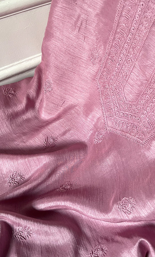 Lucknowi Handcrafted Raw Silk Chikankari Unstitched Men's Kurta Fabric - HONC0288527