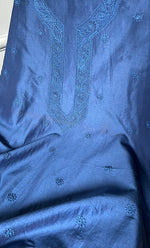 将图像加载到图库查看器中， Lucknowi Handcrafted Chanderi Silk Chikankari Unstitched Unisex Kurta Fabric - HONC0288637