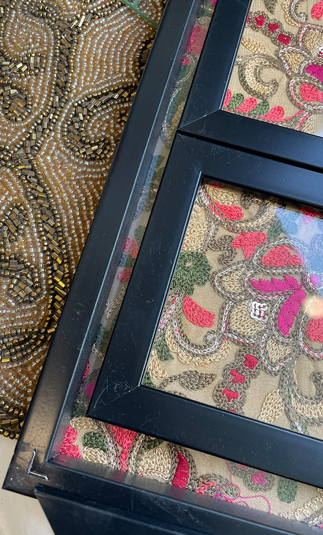 Handcrafted Chikankari Tray with Two Coasters – Wooden Frame - HONC0295560