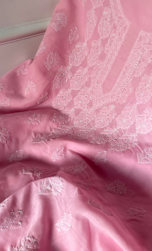 Women's Lakhnavi Handcrafted Unstitched Cotton Chikankari Suit Material - HONC0316592