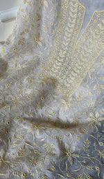 Load image into Gallery viewer, Women&#39;s Lakhnavi Handcrafted Pure Organza Chikankari Unstitched Kurta And Dupatta Set- HONC0271900
