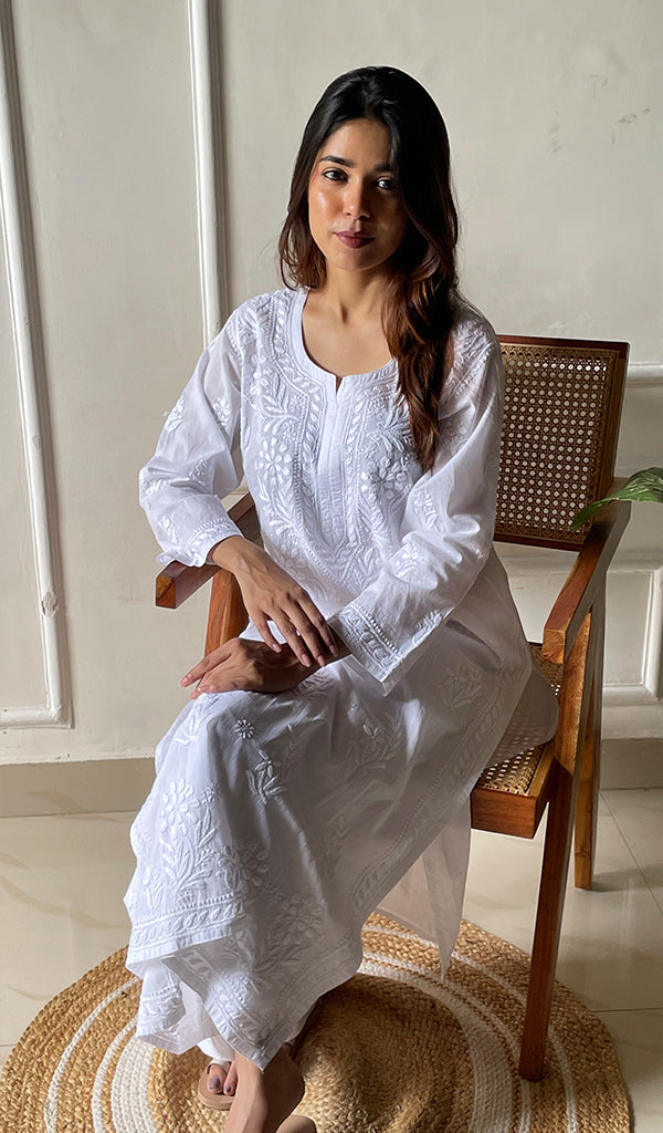 Women's Lakhnavi Handcrafted Cotton Chikankari Top And Palazzo Set - HONC0299588