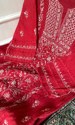 将图像加载到图库查看器中， Women's Lakhnavi Handcrafted Semi- stitched Mul Chanderi Kurta And Dupatta Set - HONC0282410