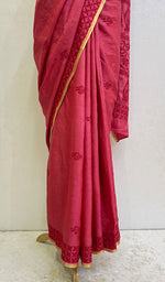 Load image into Gallery viewer, Women&#39;s Lakhnavi Handcrafted Tussar Silk Chikankari Saree - HONC0160729
