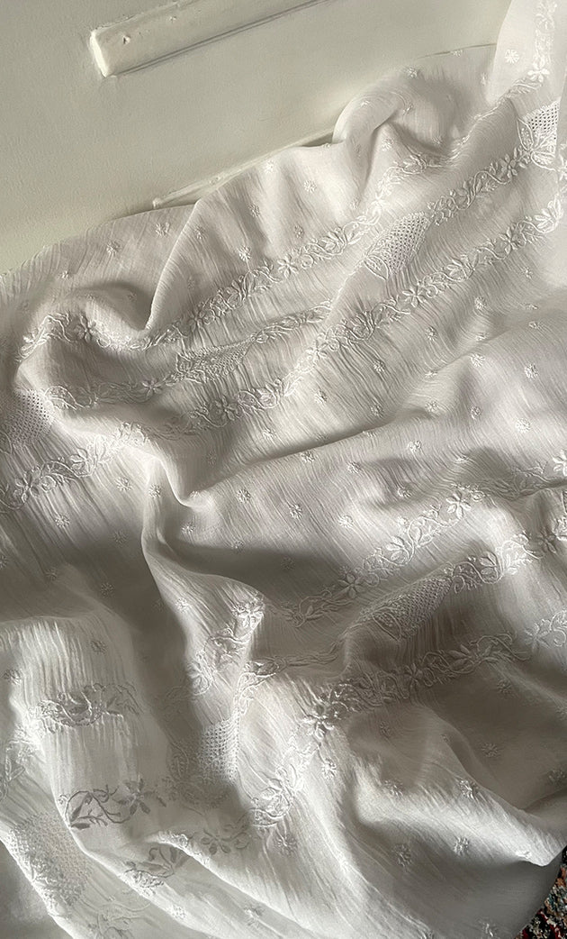 Women's Lakhnavi Handcrafted Unstitched Cotton Chikankari Kurta Dupatta Set - HONC0326100