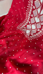 Load image into Gallery viewer, Jazba Women's Lakhnavi Handcrafted Mul Chanderi Unstitched Kurta And Dupatta Set - HONC0356296