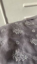 Load image into Gallery viewer, Women's Lakhnavi Handcrafted Pure Organza Chikankari Unstitched Kurta And Dupatta Set- HONC0335082