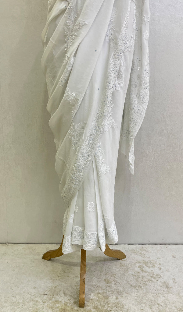 Women's Lakhnavi Handcrafted Viscose Georgette Chikankari Saree -  HONC0139398