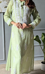 Load image into Gallery viewer, Women&#39;s Lakhnavi Handcrafted Kota Cotton Chikankari Kurti - HONC0305753
