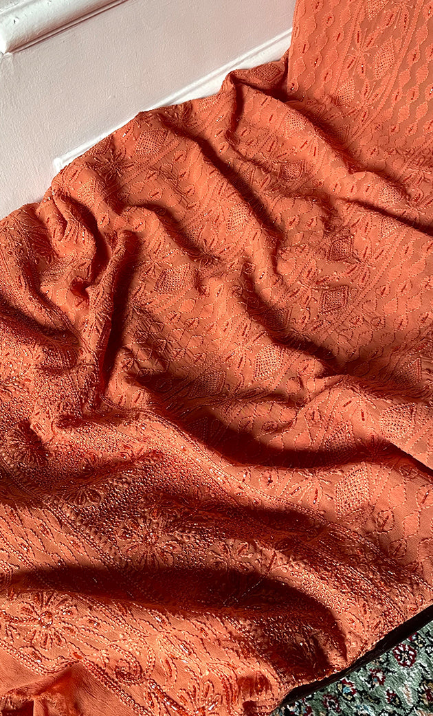 Women's Lakhnavi Handcrafted Viscose Georgette Chikankari Full Suit Material - HONC0299912