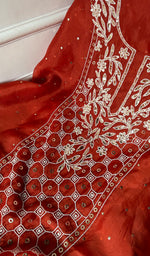 Load image into Gallery viewer, Women's Lakhnavi Handcrafted Pure Organza Chikankari Unstitched Kurta And Dupatta Set- HONC0341318