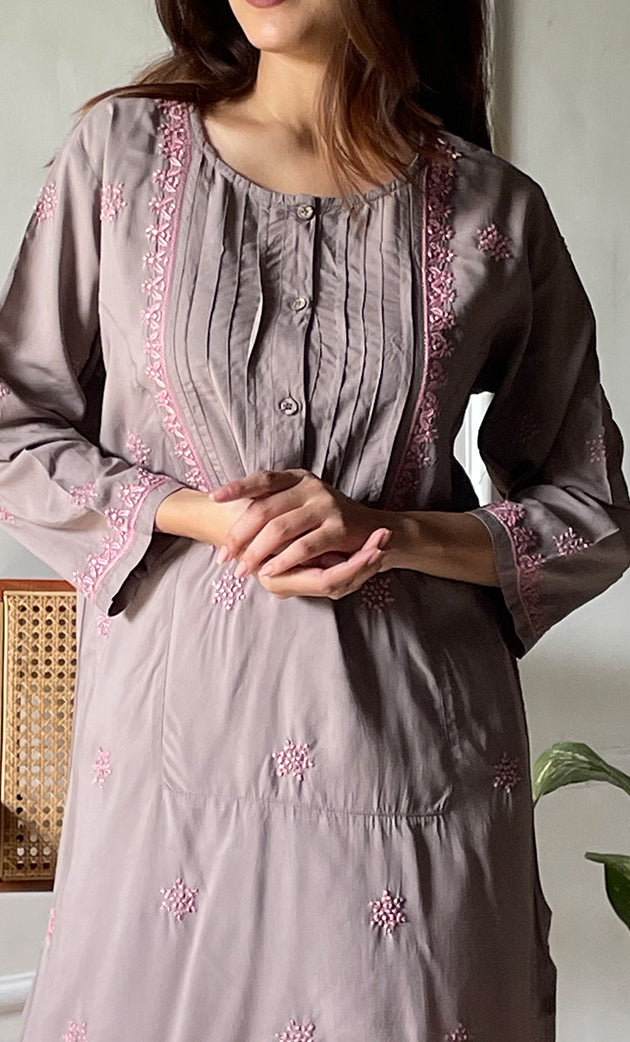 Women's Lucknowi Handcrafted  Modal Cotton Chikankari Top - HONC0297615