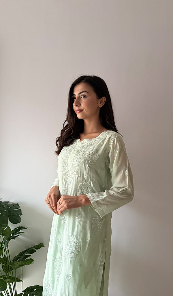Women's Lakhnavi Handcrafted Modal Cotton Chikankari Kurti And Plazzo Set - HONC0371337