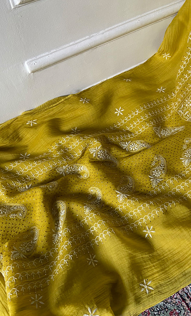 Women's Lakhnavi Handcrafted Mul Chanderi Semi - Stitched Kurta And Dupatta Set - HONC0276226