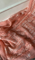 将图像加载到图库查看器中， Women's Lakhnavi Handcrafted Pure Organza Chikankari Semi - Stitched Kurta And Dupatta Set- HONC0310093