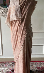 Load image into Gallery viewer, Women's Lakhnavi Handcrafted Pure Silk Georgette Chikankari Saree - HONC00327291
