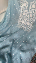 Load image into Gallery viewer, Women's Lakhnavi Handcrafted Mul Chanderi Unstitched Chikankari Full Suit Material - HONC0305162