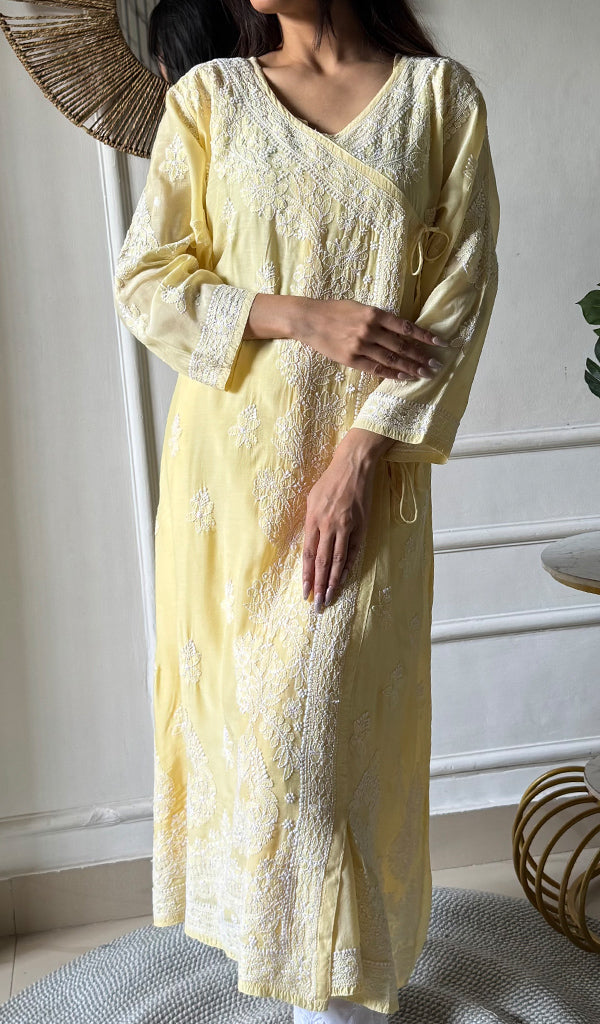 Women's Lucknowi Handcrafted Cotton Chikankari Angrakha - HONC0343794