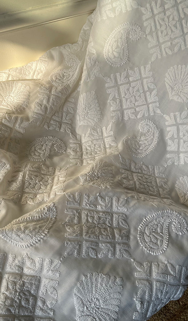 Women's Lakhnavi Handcrafted Unstitched Cotton Chikankari Suit Material - HONC0294094