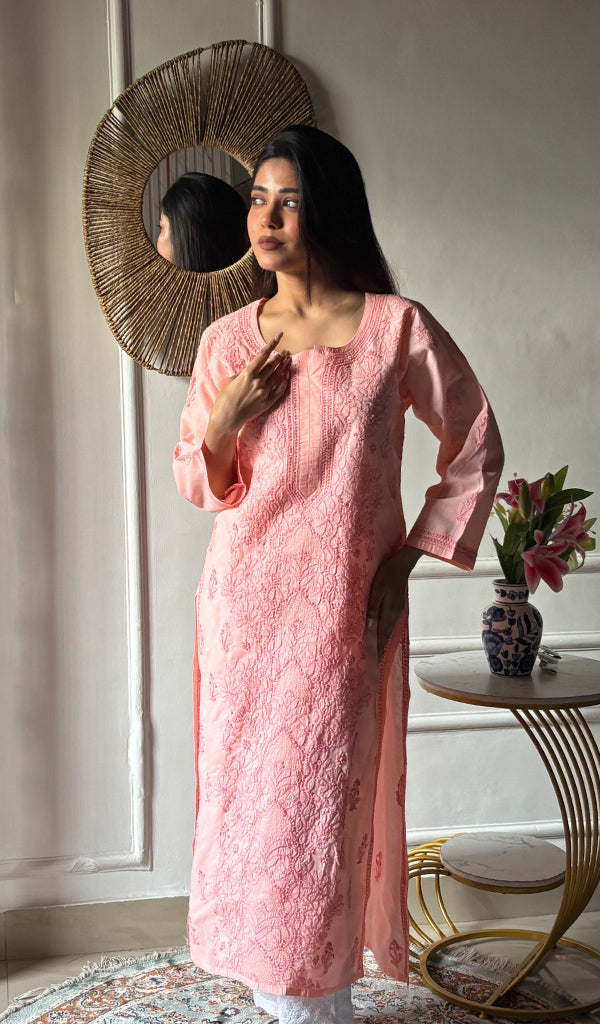 Shreea Women's Lakhnavi Handcrafted Cotton Chikankari Kurti - HONC0347158