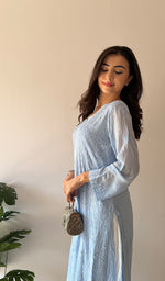 Load image into Gallery viewer, Yusra Women's Lakhnavi Handcrafted Viscose Georgette Chikankari Kurti- HONC0268917